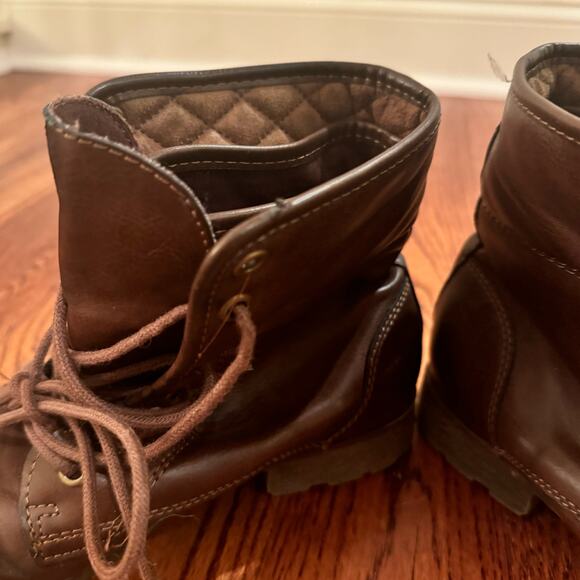 Rock And Candy Ankle Booties Womens 6.5 Spray Paint Boot Brown Faux Leather Lace - Picture 10 of 12